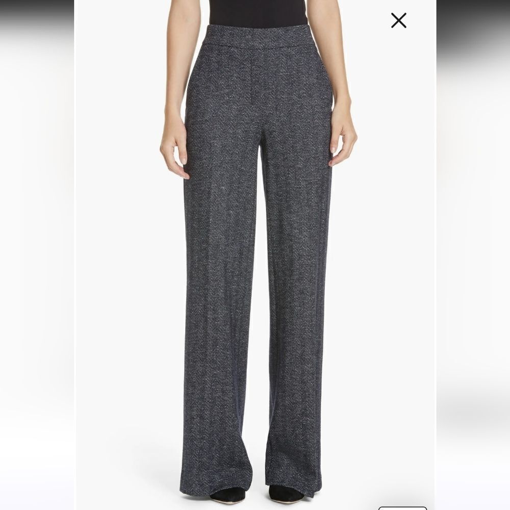 Theory Talbert Chevron Knit Wide Leg Wool Blend Pants Navy Blue Size Medium